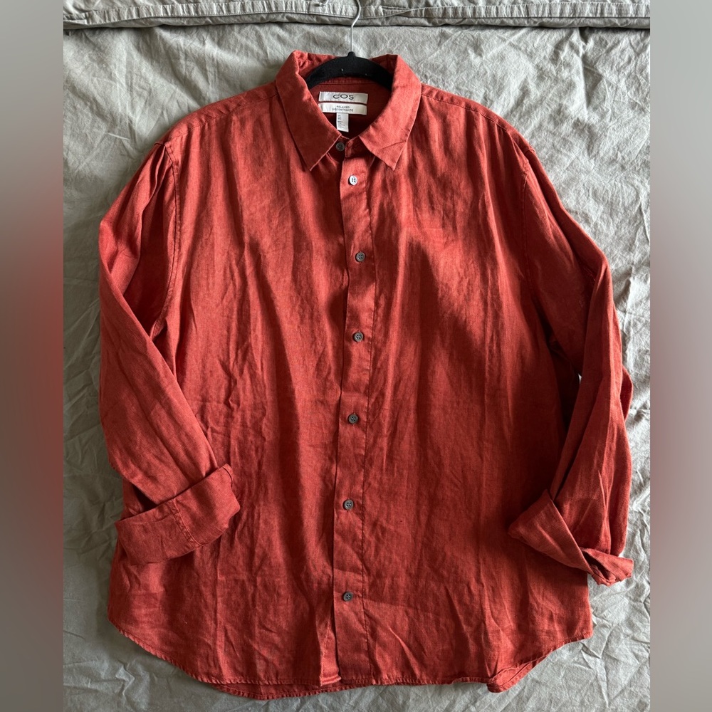 Linen Button Down in Rust